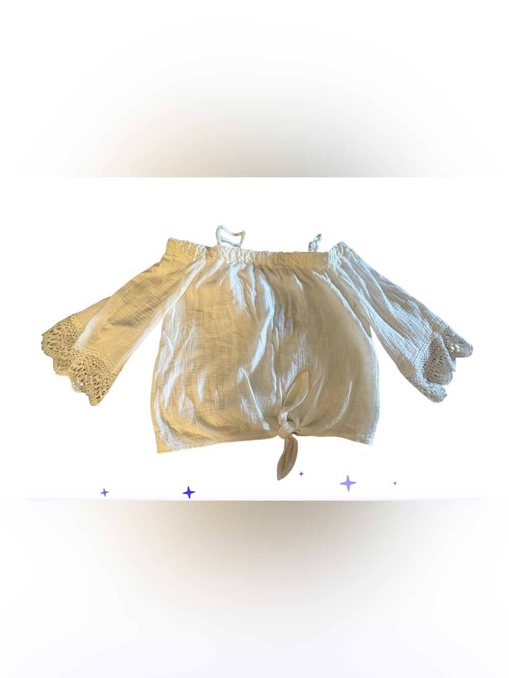 NWT- 12 whimsical White Lace-Trim Off-Shoulder festival Top bohemian